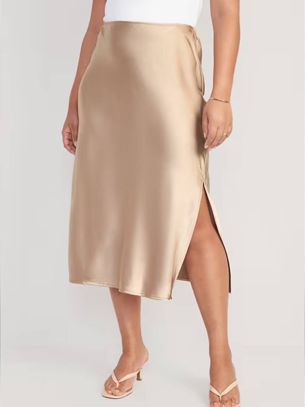 Old Navy Satin Midi Slip Skirt in Champagne Gold
